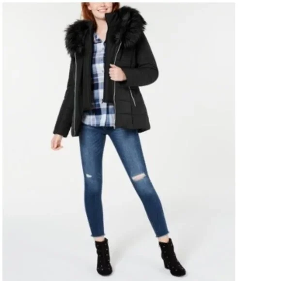 🎁 Maralyn & Me Juniors' Hooded Faux-Fur-Trim Puffer - Picture 1 of 8